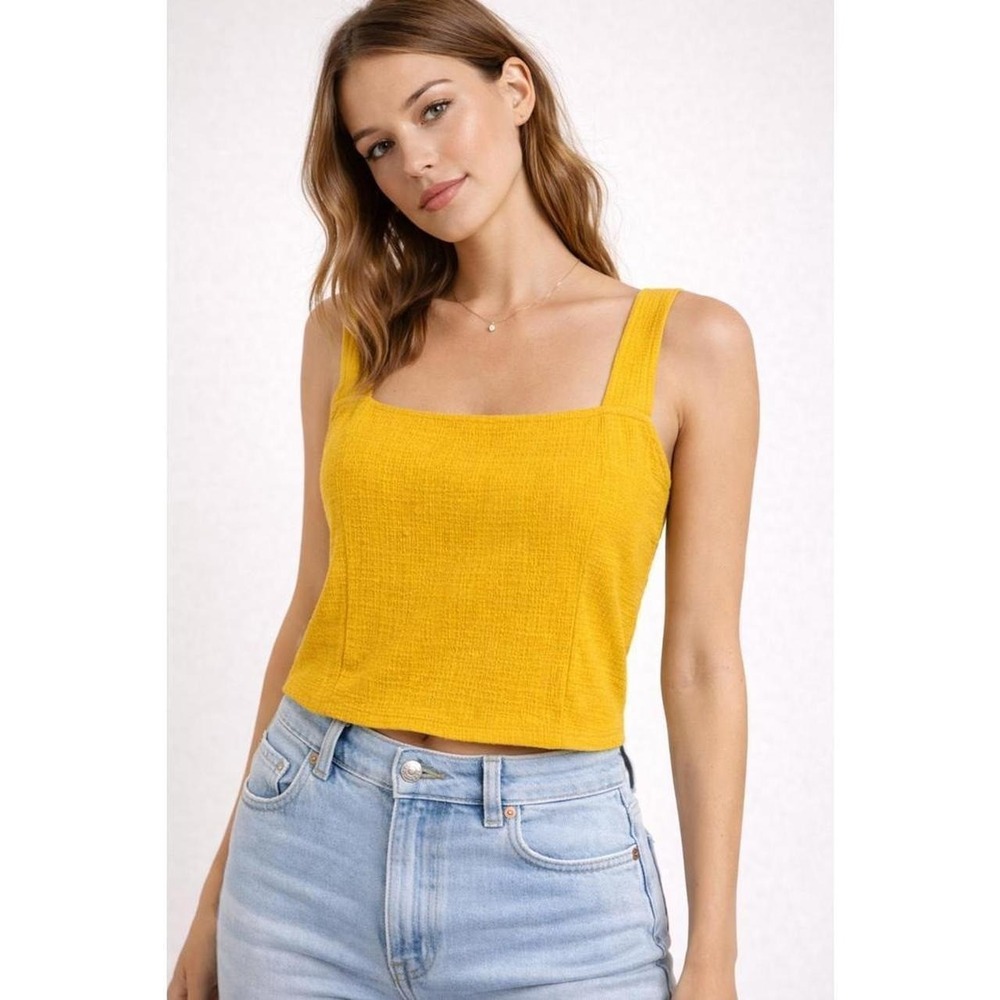 Current Air Tank Top Textured Cross Back Mustard Yellow Size LP Sleeveless